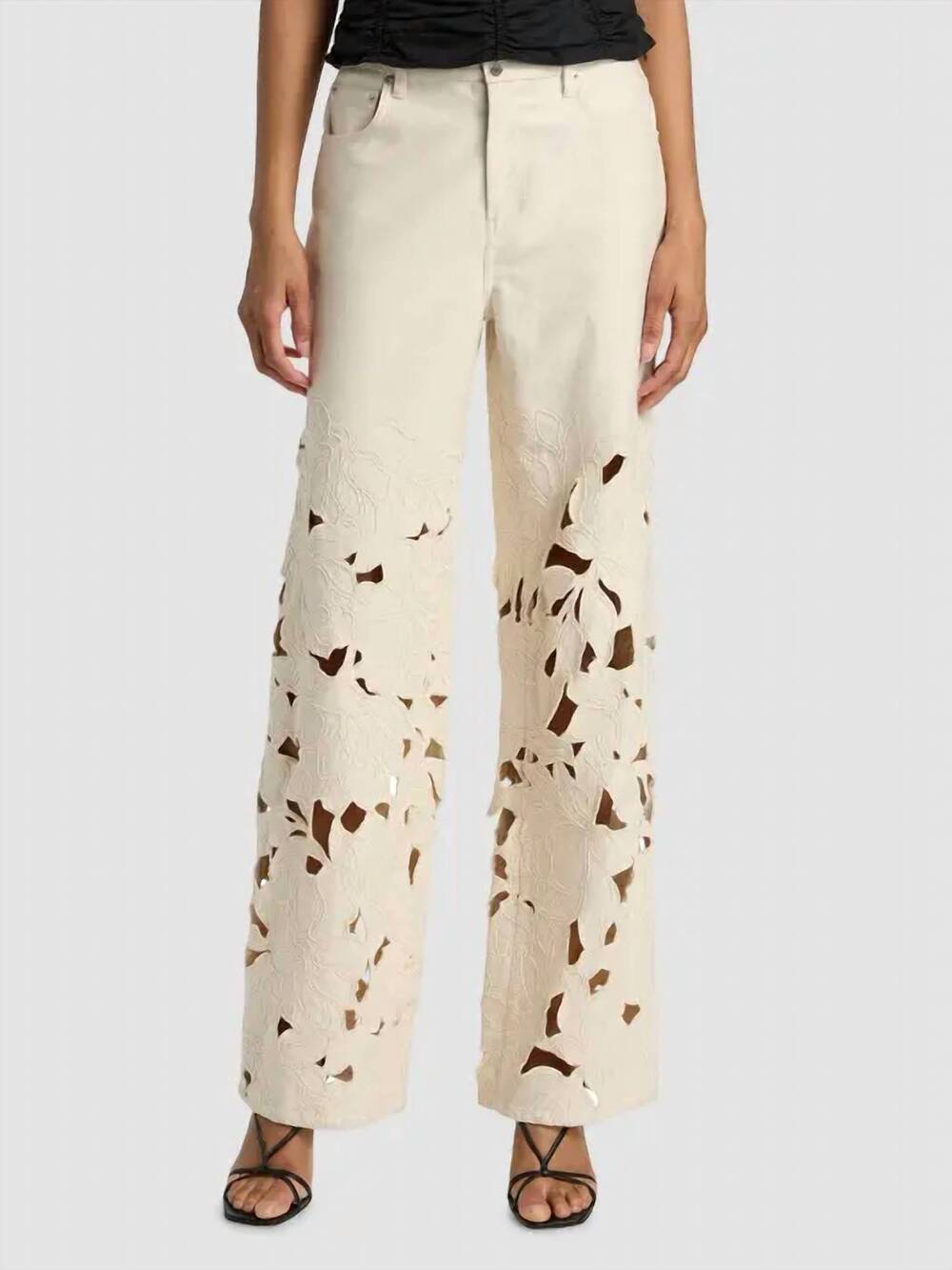 NEW SIMKHAI betty floral cut out straight-leg jeans in marshmallow